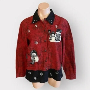 Lemon Grass Vintage Women’s Medium Snowman Ugly Christmas Button Down Shirt